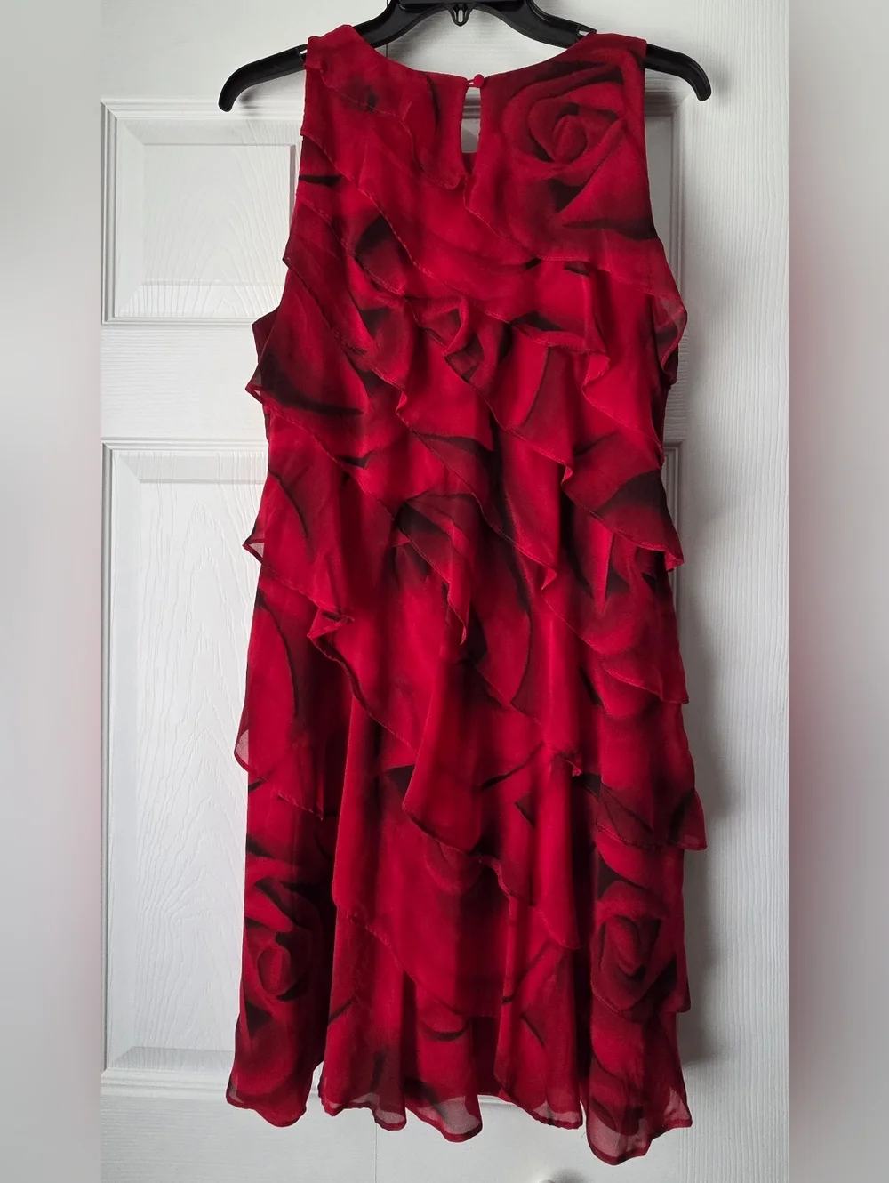 White House Black Market Red & Black Ruffle Midi Dress Size M - Picture 8 of 12